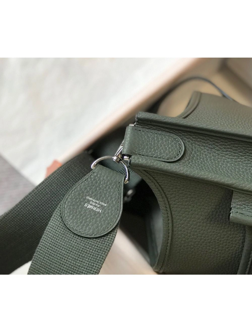 Hermes Evelyne III 29 PM Bag In Vert Amande Clemence Leather