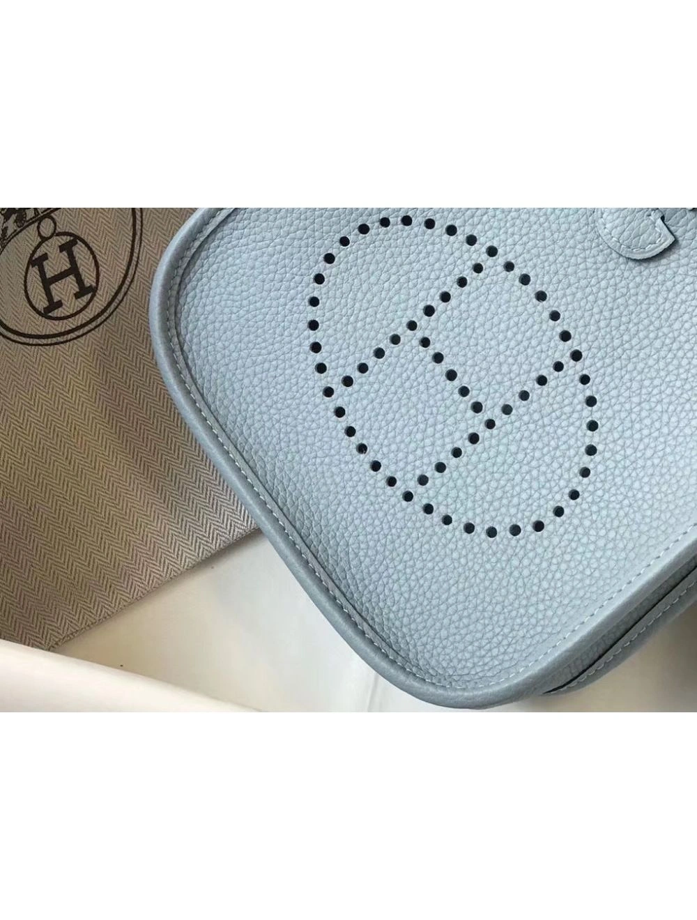 Hermes Evelyne III TPM Bag In Blue Lin Clemence Leather