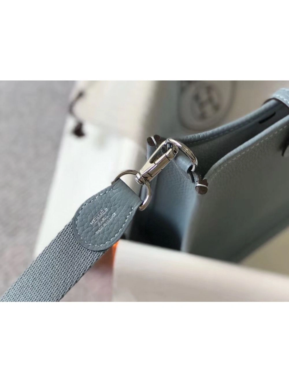 Hermes Evelyne III TPM Bag In Blue Lin Clemence Leather