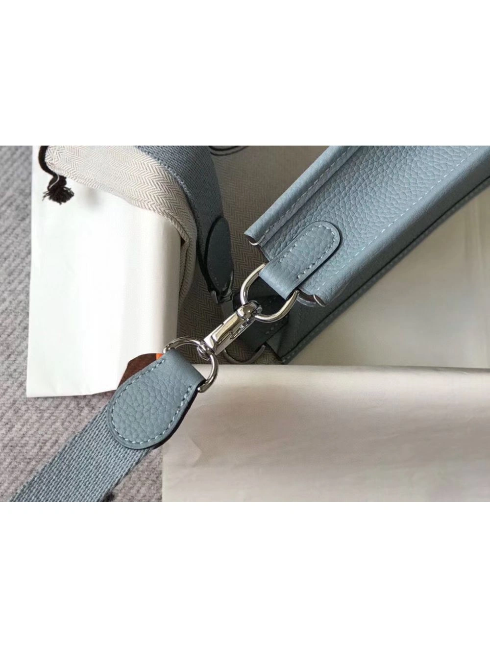 Hermes Evelyne III TPM Bag In Blue Lin Clemence Leather