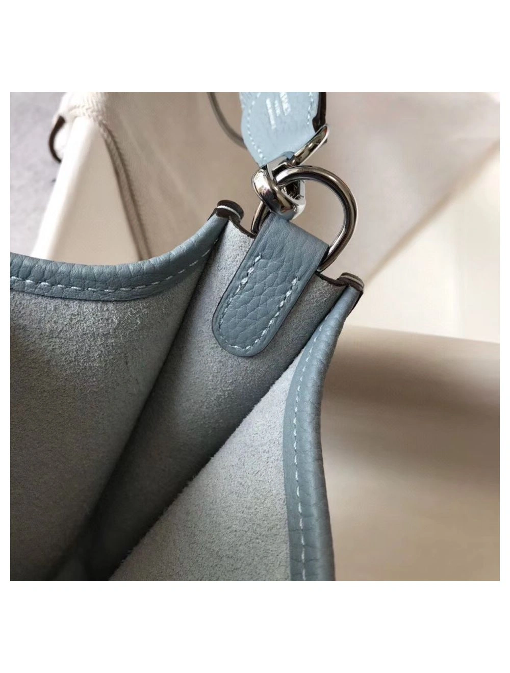 Hermes Evelyne III TPM Bag In Blue Lin Clemence Leather