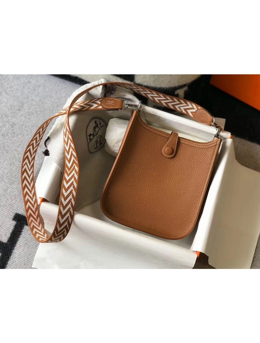 Hermes Evelyne III TPM Bag In Gold Clemence Leather