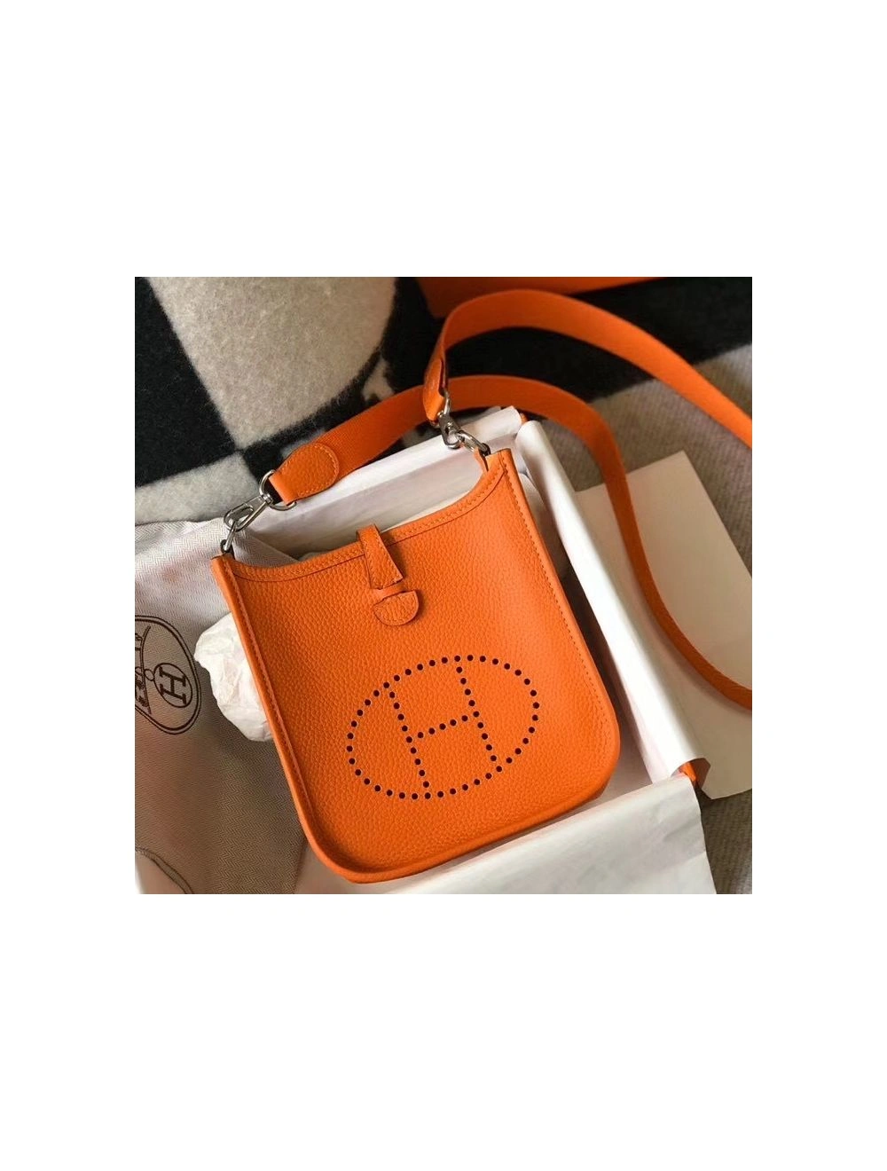 Hermes Evelyne III TPM Bag In Orange Clemence Leather