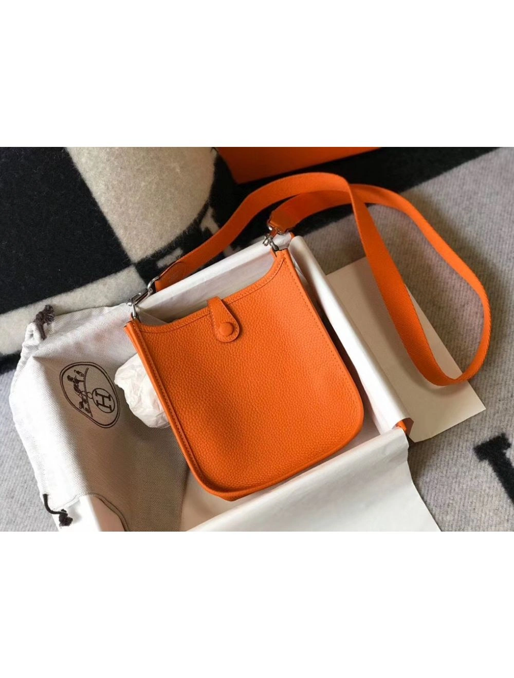 Hermes Evelyne III TPM Bag In Orange Clemence Leather