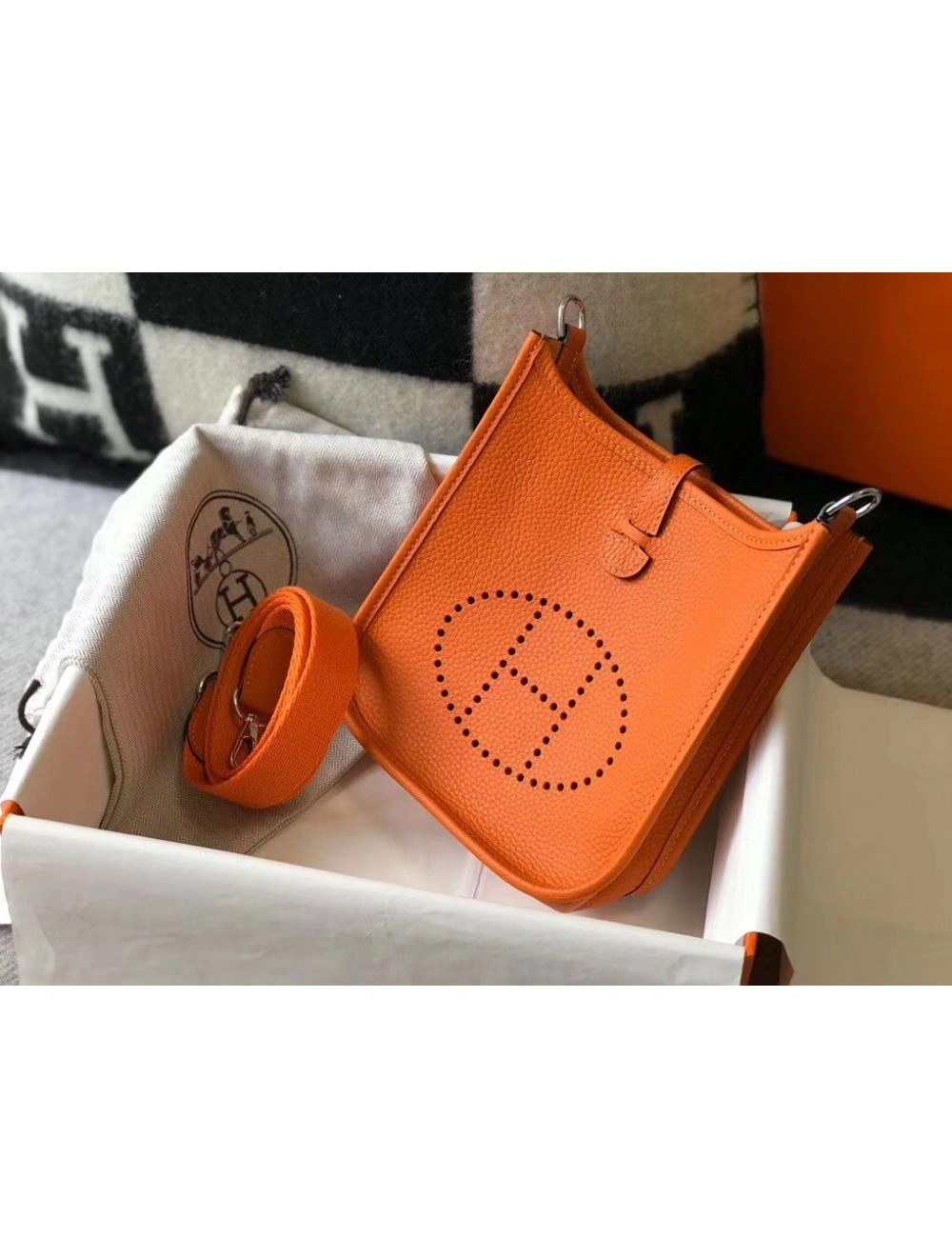 Hermes Evelyne III TPM Bag In Orange Clemence Leather