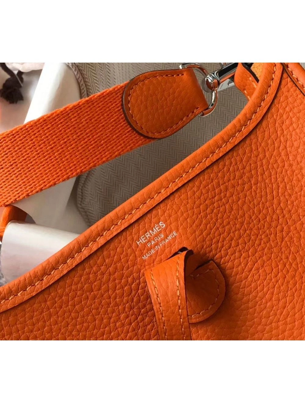 Hermes Evelyne III TPM Bag In Orange Clemence Leather
