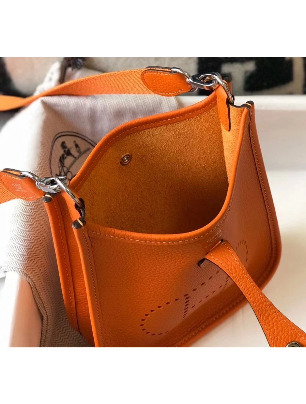 Hermes Evelyne III TPM Bag In Orange Clemence Leather