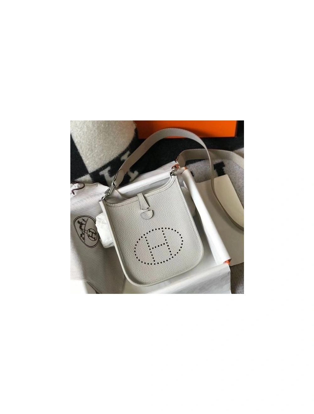 Hermes Evelyne III TPM Bag In Pearl Grey Clemence Leather