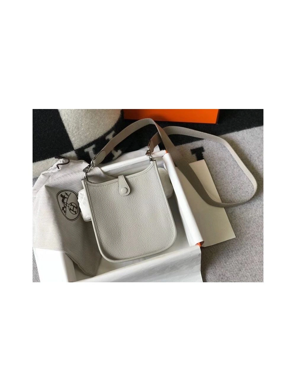 Hermes Evelyne III TPM Bag In Pearl Grey Clemence Leather