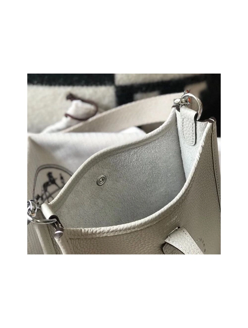 Hermes Evelyne III TPM Bag In Pearl Grey Clemence Leather