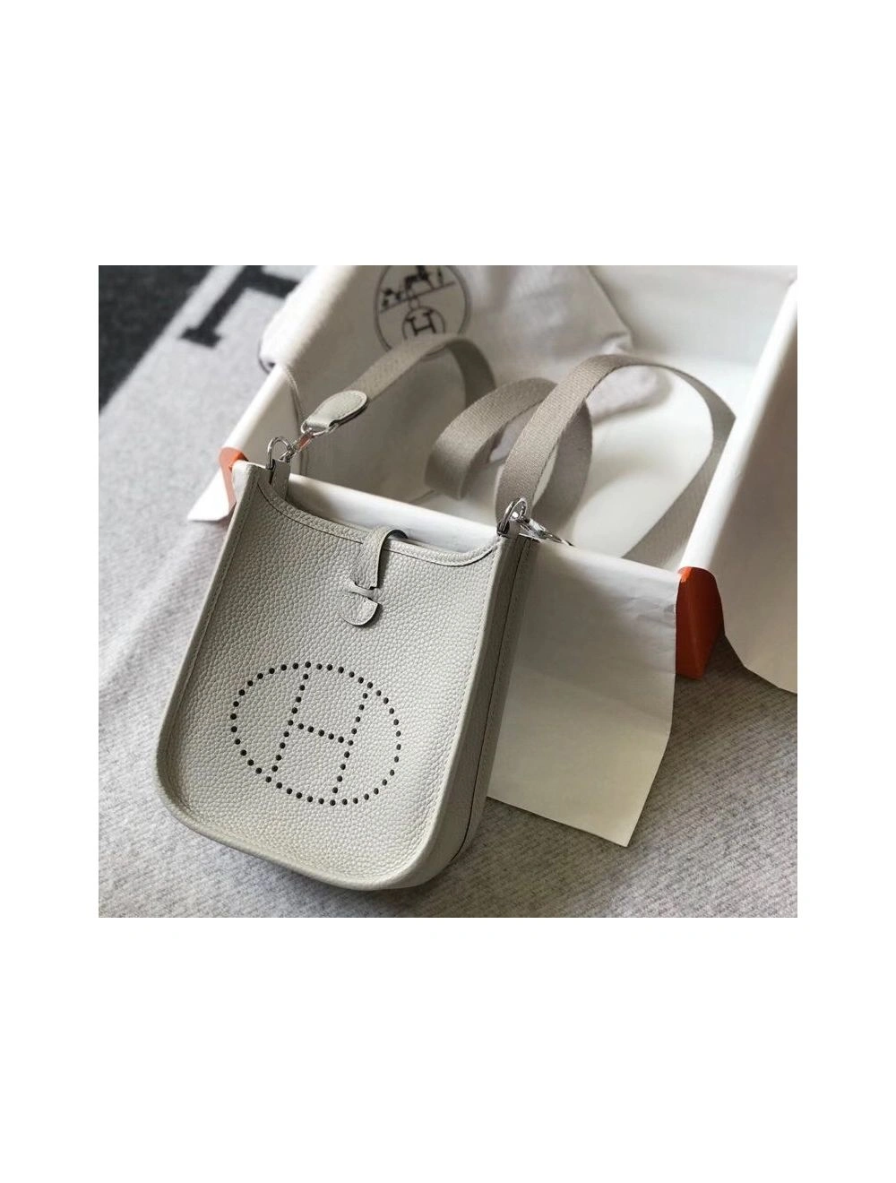 Hermes Evelyne III TPM Bag In Pearl Grey Clemence Leather