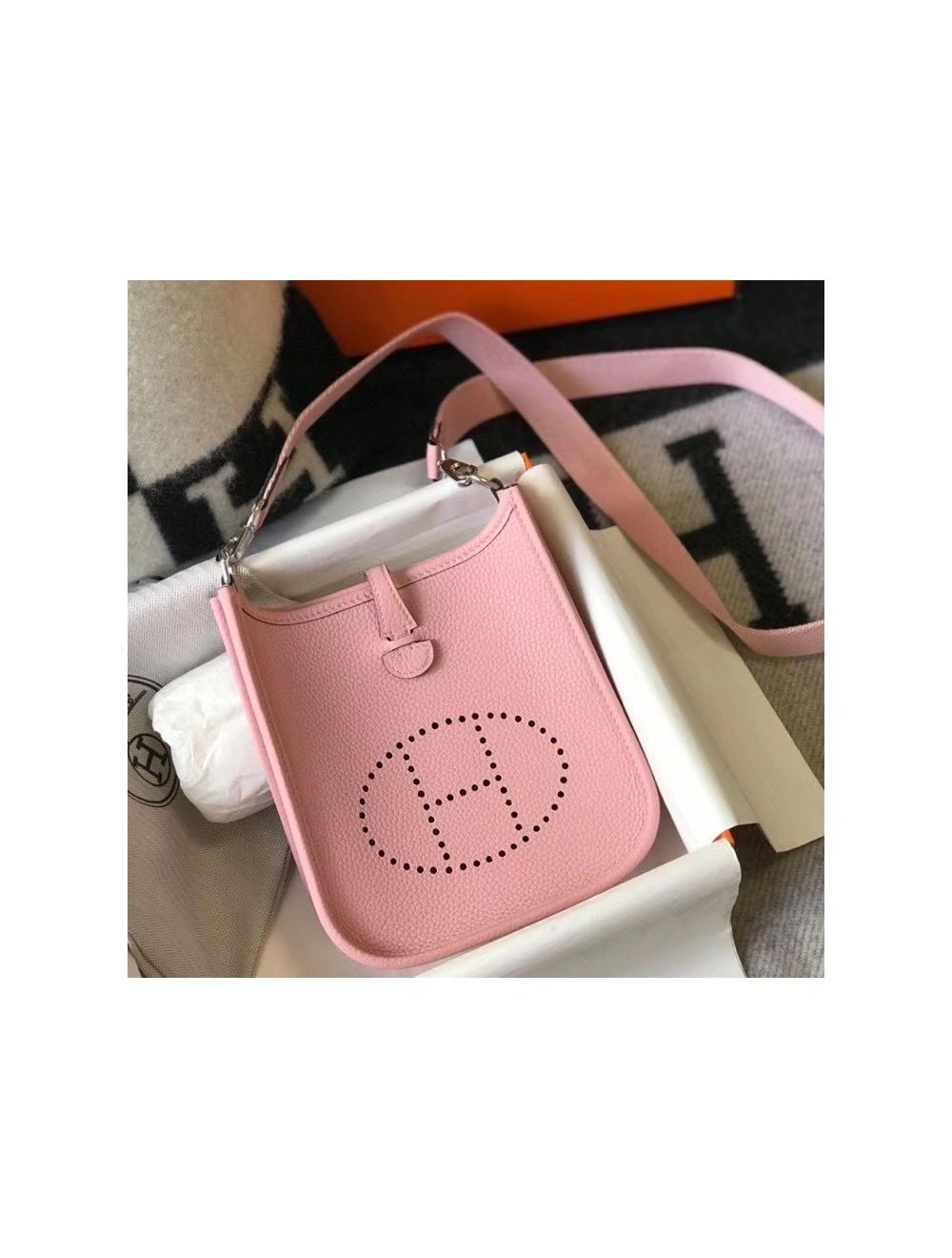 Hermes Evelyne III TPM Bag In Pink Clemence Leather