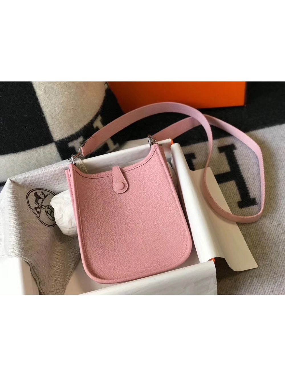 Hermes Evelyne III TPM Bag In Pink Clemence Leather