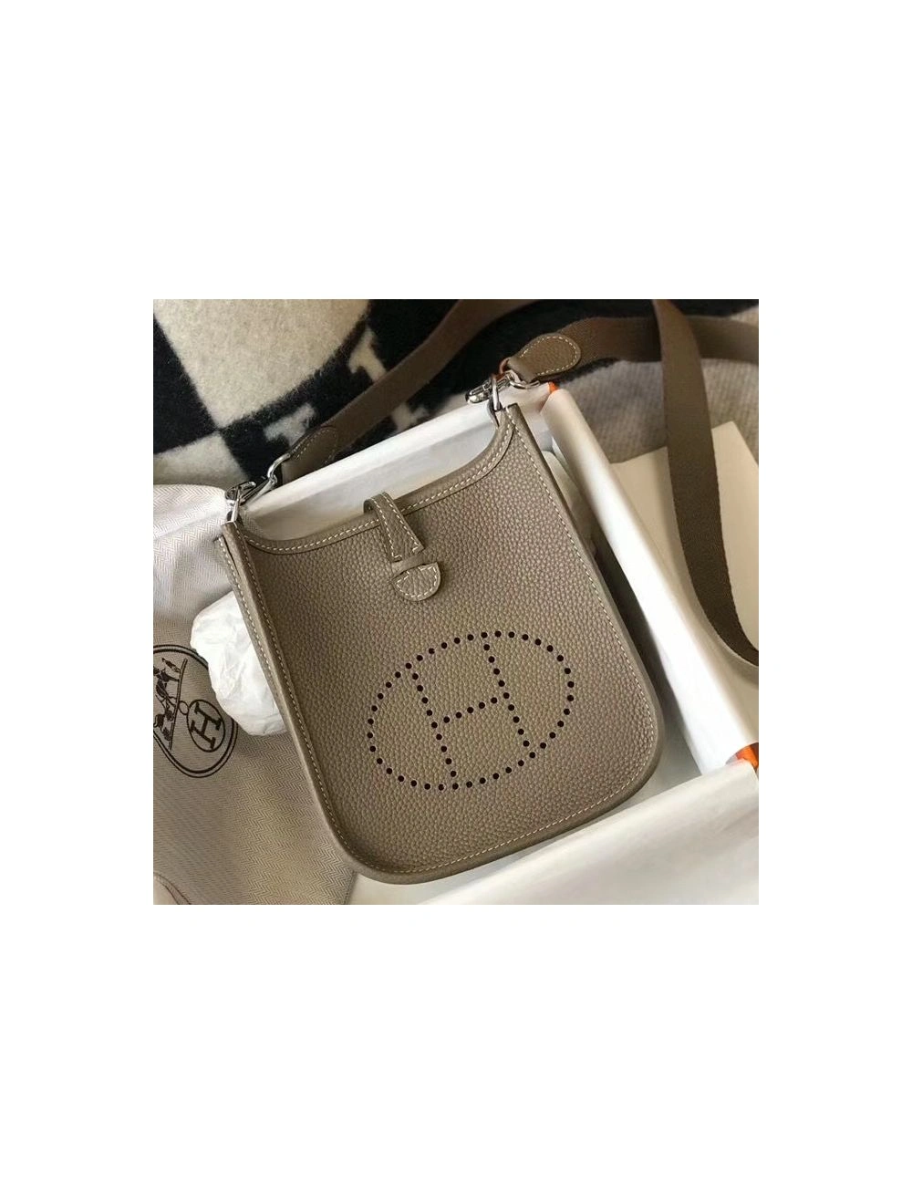 Hermes Evelyne III TPM Bag In Taupe Clemence Leather