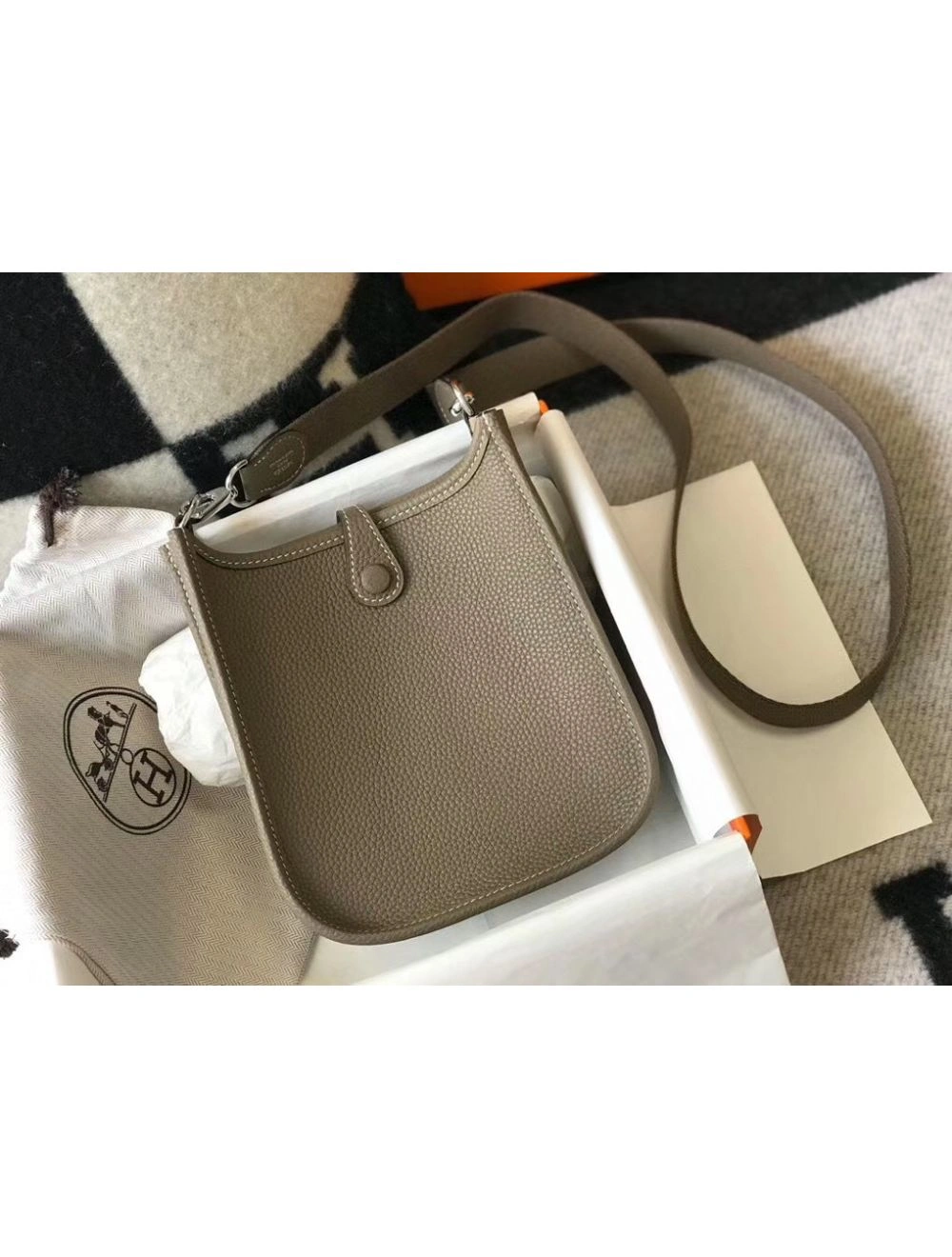 Hermes Evelyne III TPM Bag In Taupe Clemence Leather