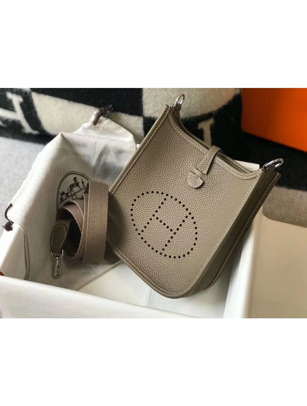 Hermes Evelyne III TPM Bag In Taupe Clemence Leather