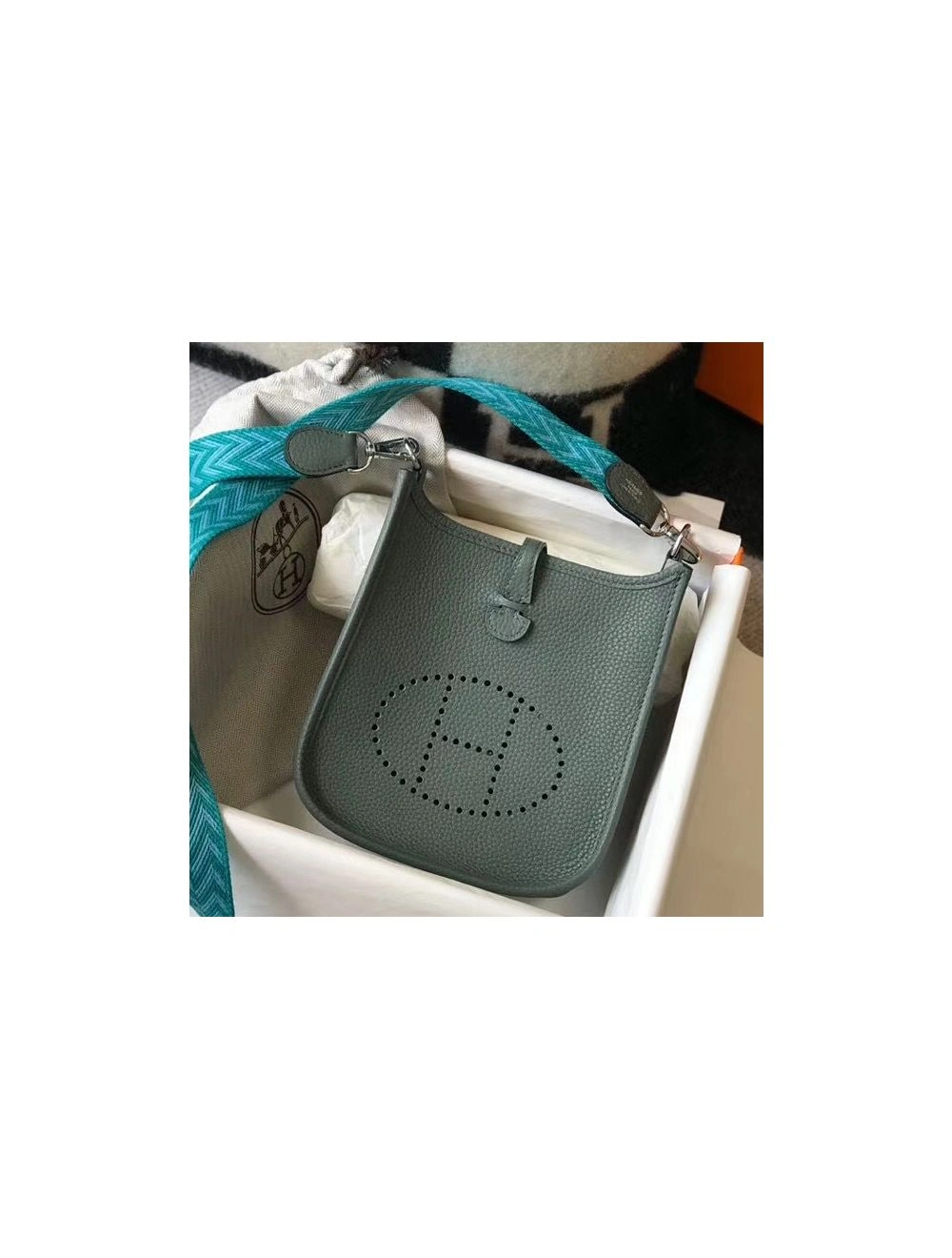 Hermes Evelyne III TPM Bag In Vert Amande Clemence Leather