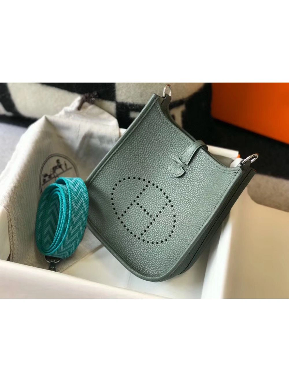 Hermes Evelyne III TPM Bag In Vert Amande Clemence Leather
