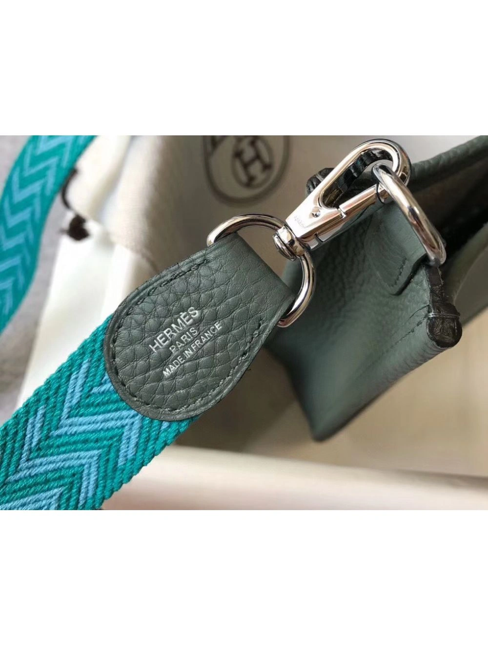 Hermes Evelyne III TPM Bag In Vert Amande Clemence Leather