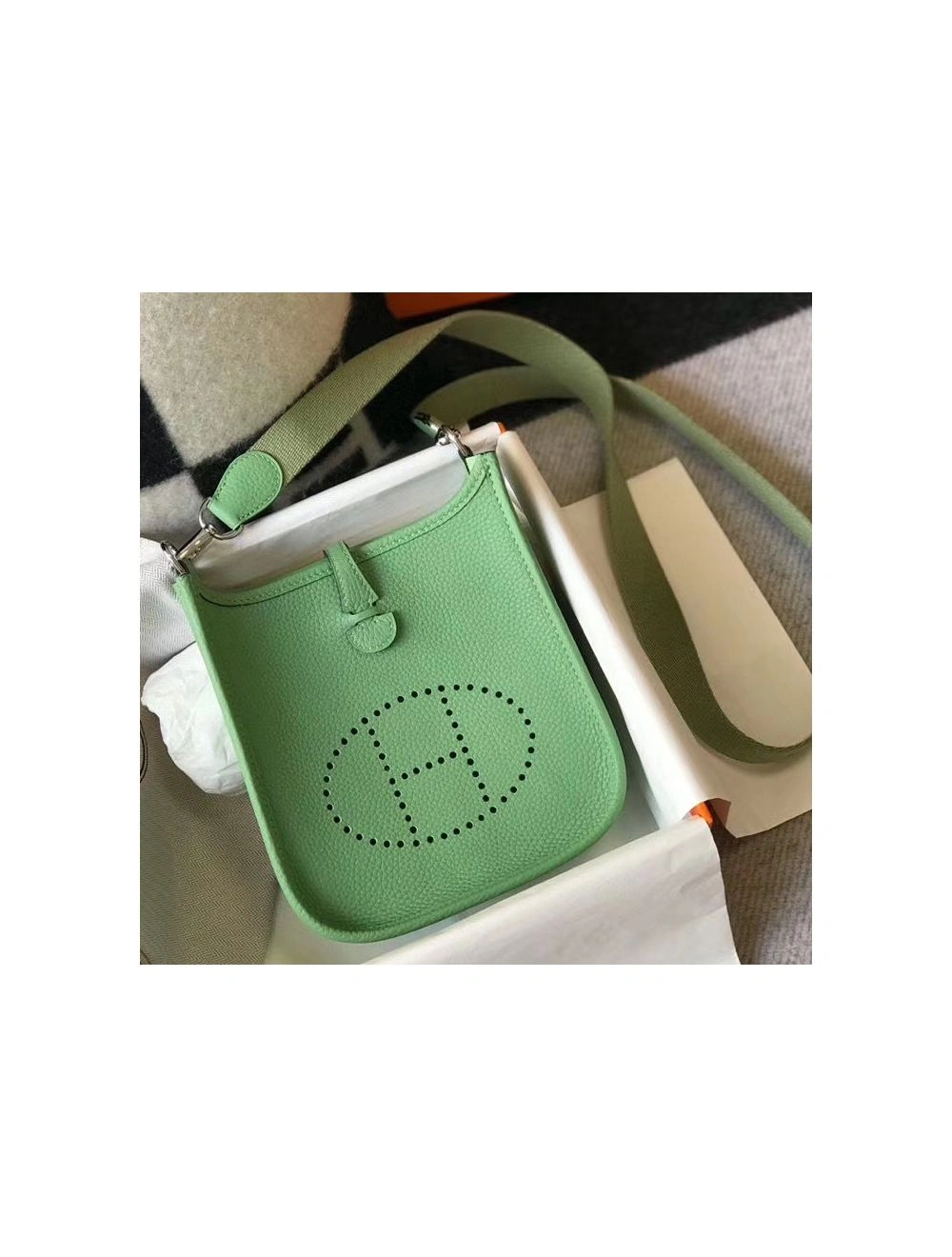 Hermes Evelyne III TPM Bag In Vert Criquet Clemence Leather