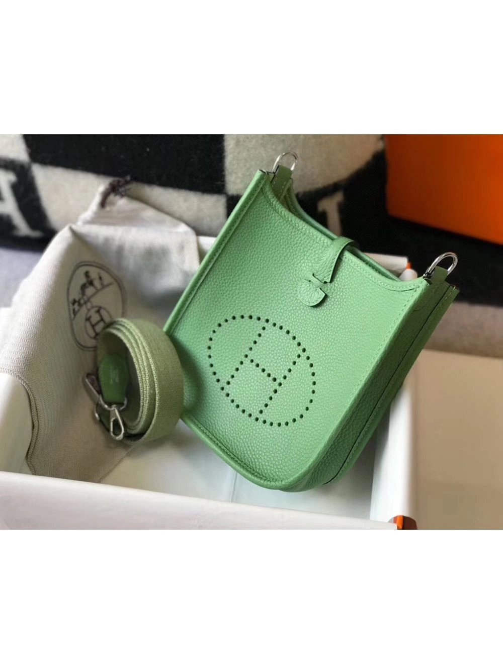 Hermes Evelyne III TPM Bag In Vert Criquet Clemence Leather