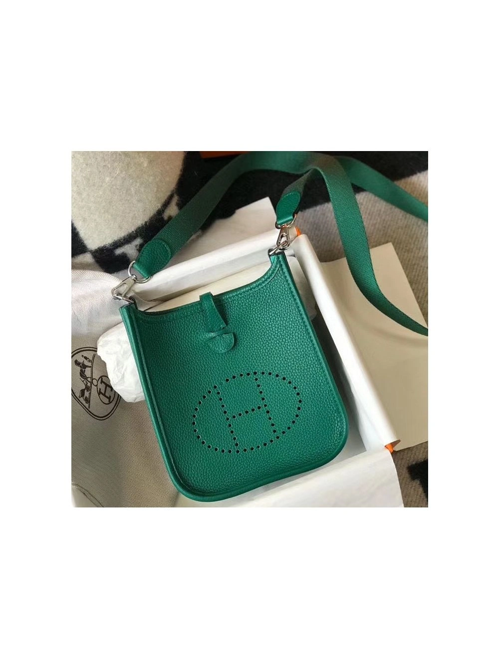 Hermes Evelyne III TPM Bag In Vert Vertigo Clemence Leather