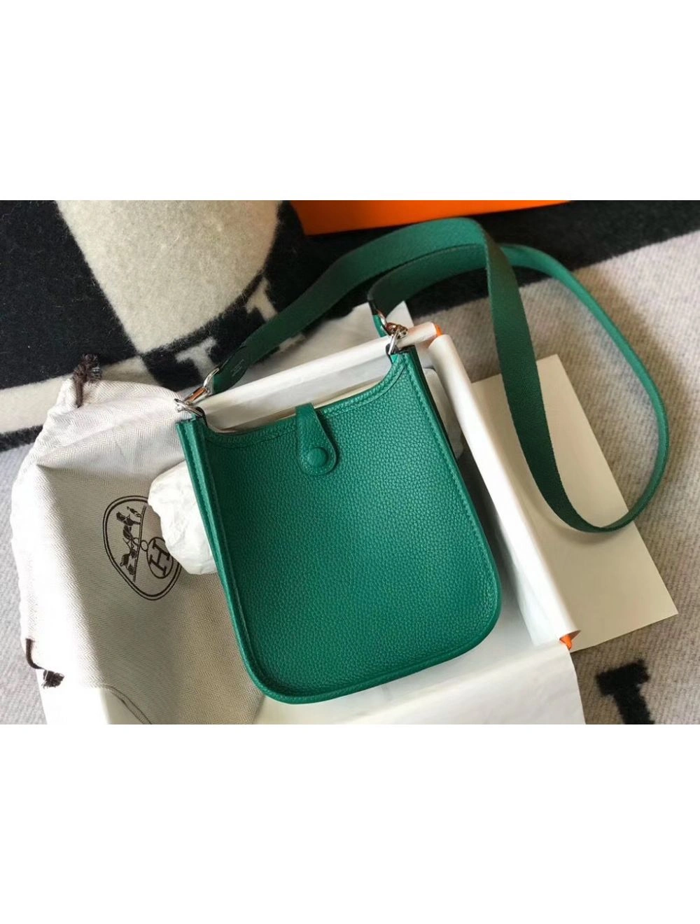 Hermes Evelyne III TPM Bag In Vert Vertigo Clemence Leather
