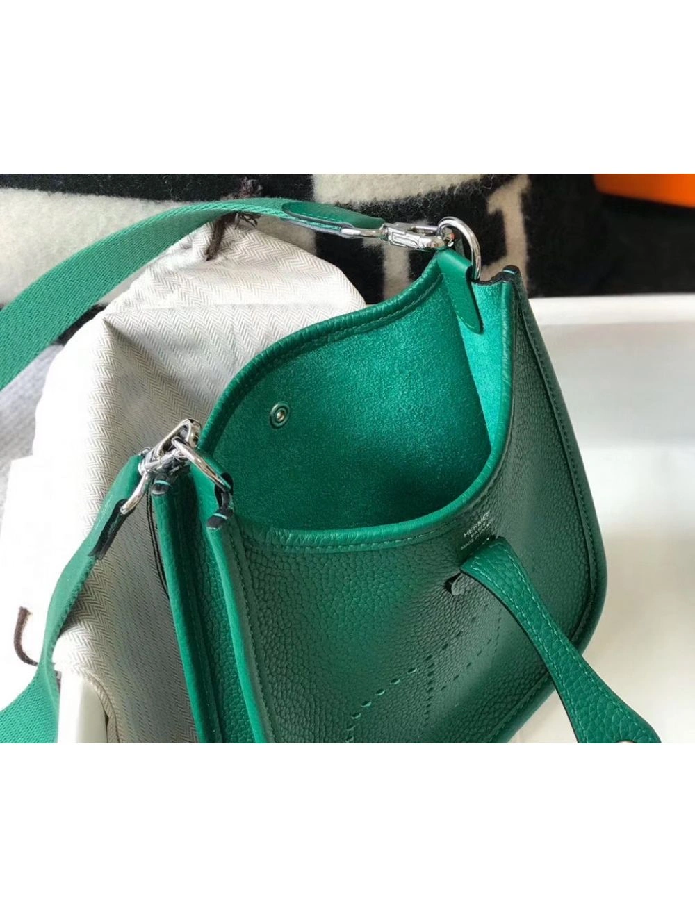 Hermes Evelyne III TPM Bag In Vert Vertigo Clemence Leather