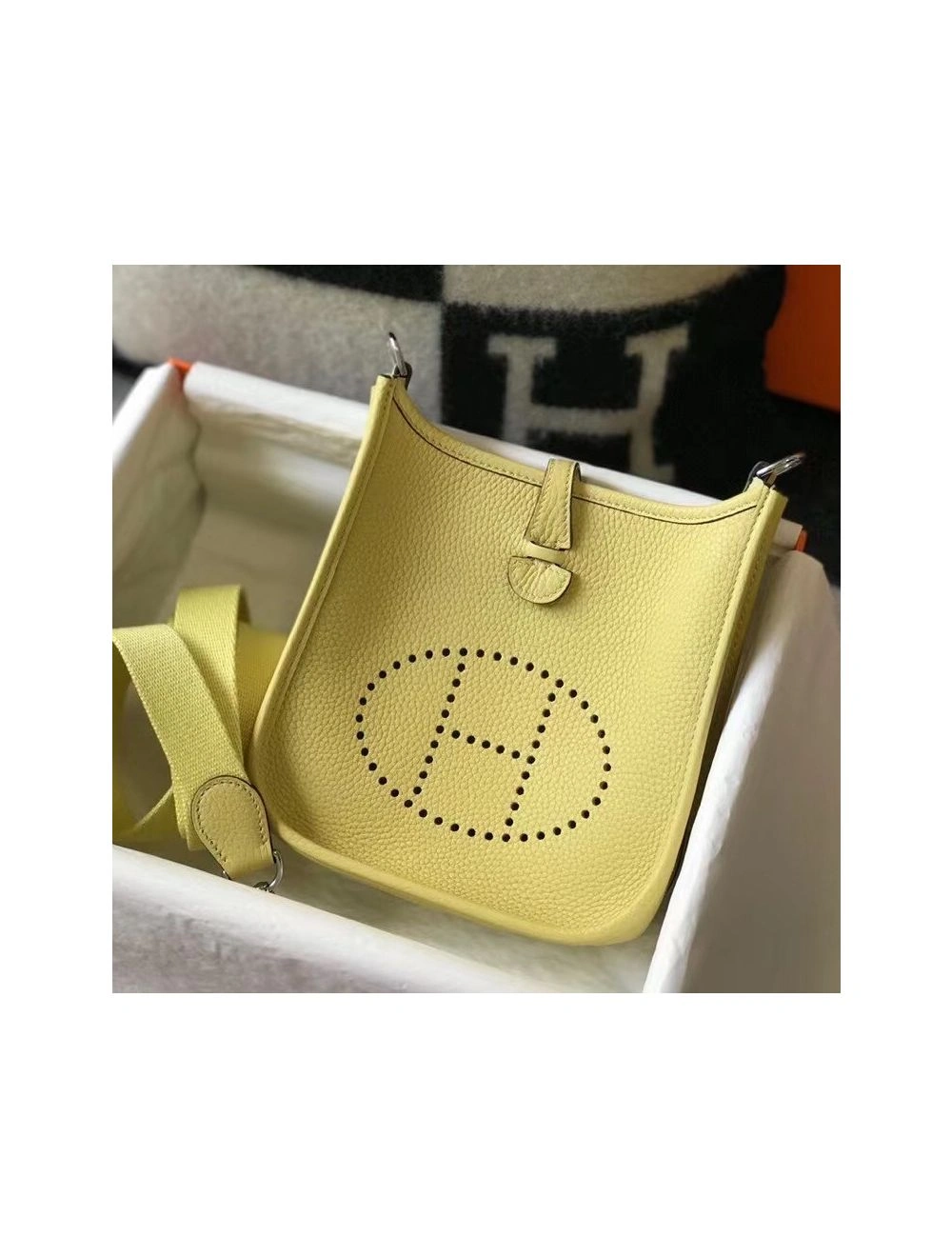 Hermes Evelyne III TPM Mini Bag In Jaune Poussin Clemence Leather
