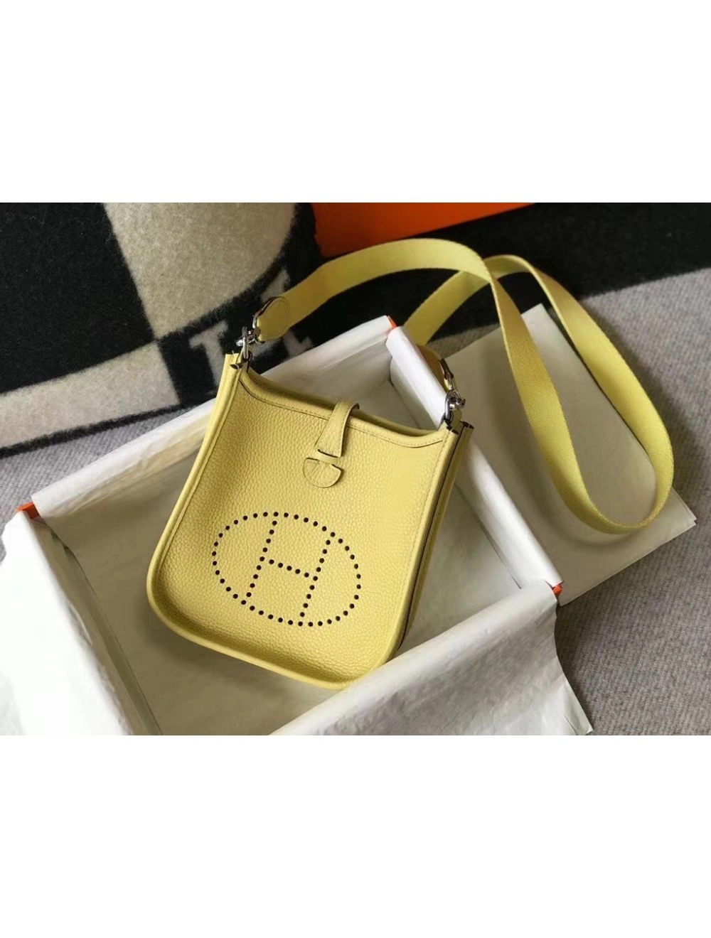 Hermes Evelyne III TPM Mini Bag In Jaune Poussin Clemence Leather