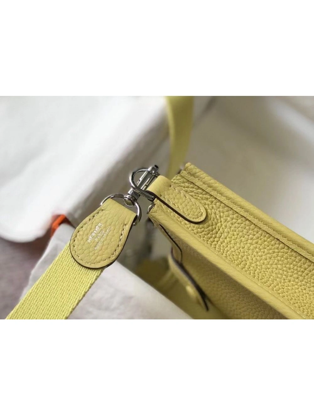 Hermes Evelyne III TPM Mini Bag In Jaune Poussin Clemence Leather