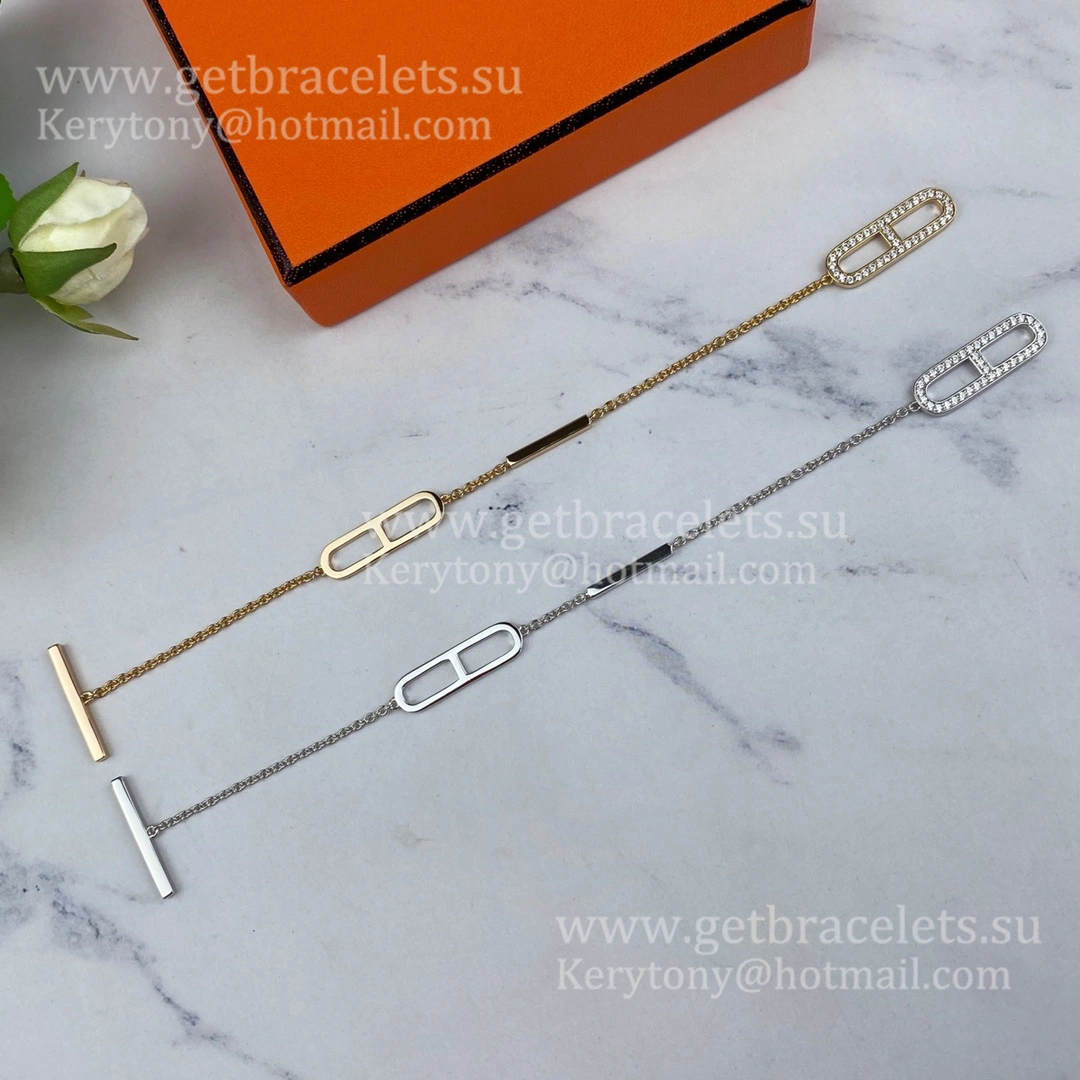Hermes Ever Chaine D’Ancre Chain Bracelet With Diamonds White Gold Pink Gold 2021 Fashion