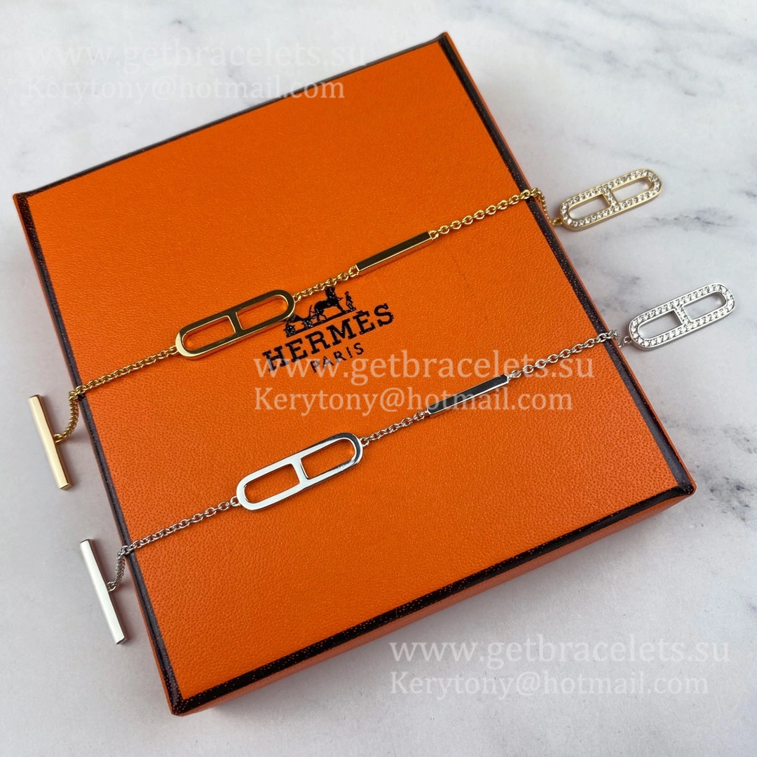 Hermes Ever Chaine D’Ancre Chain Bracelet With Diamonds White Gold Pink Gold 2021 Fashion