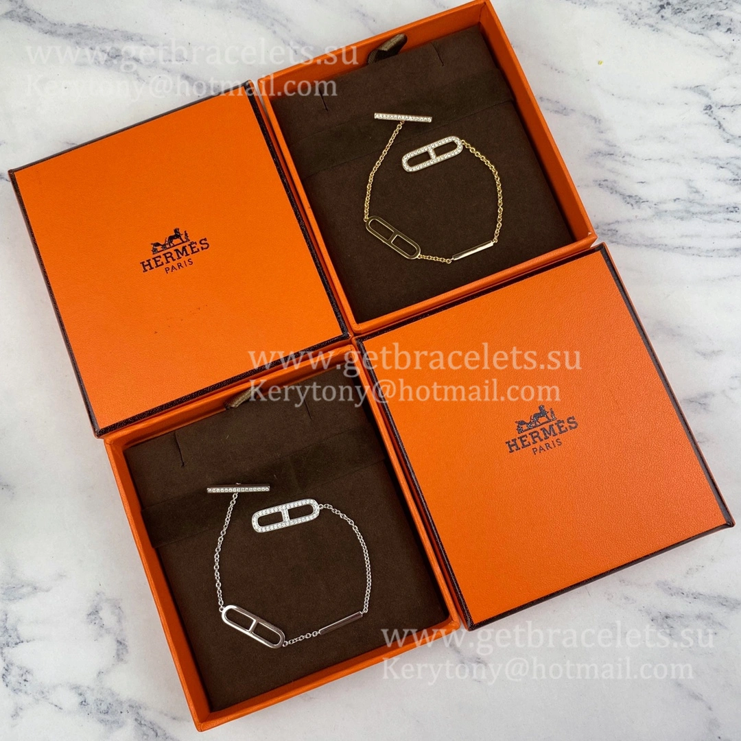 Hermes Ever Chaine D’Ancre Chain Bracelet With Diamonds White Gold Pink Gold 2021 Fashion