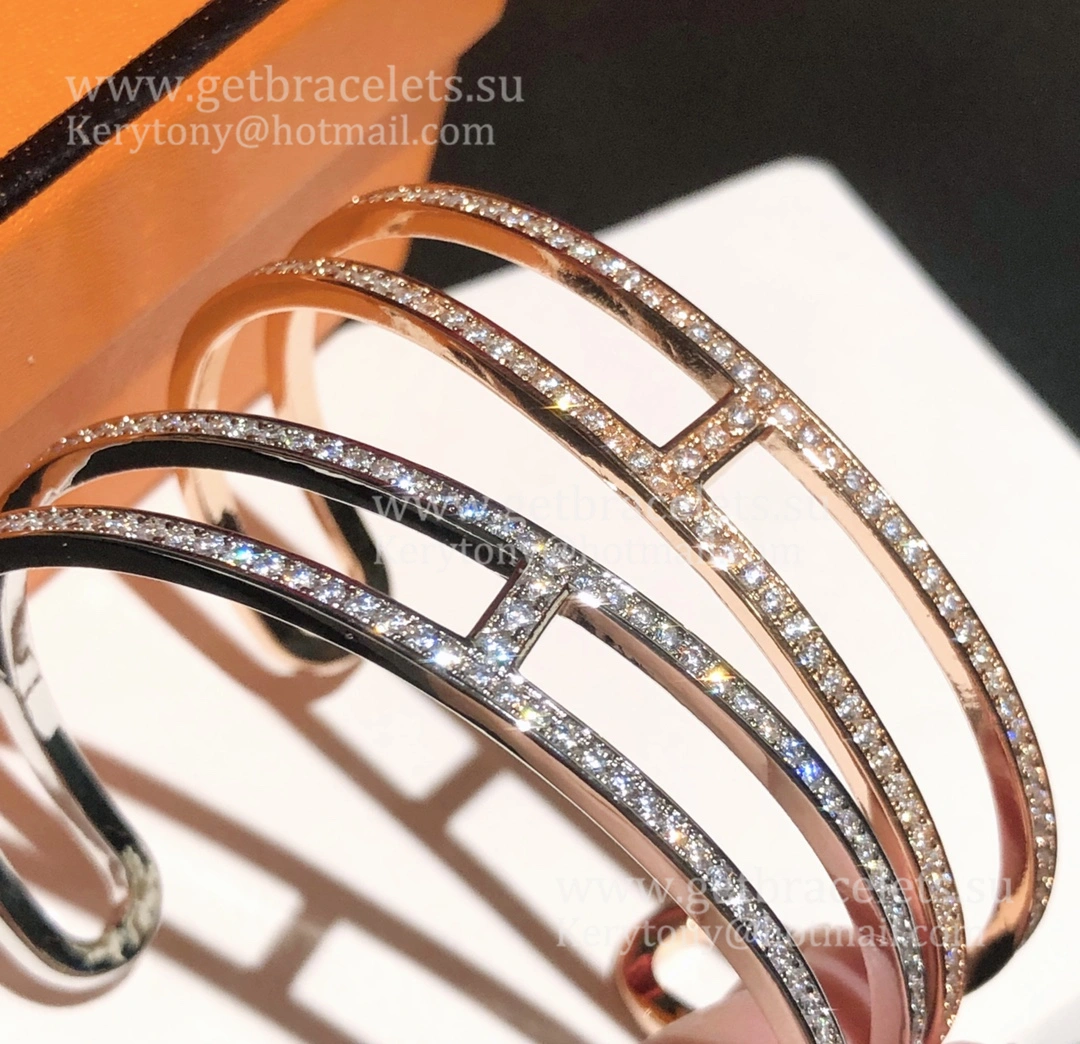 Hermes Ever Chaine D’ancre Bracelet With Pave Diamonds White Gold Pink Gold New Style