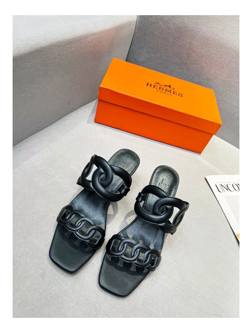Hermes Figari 55mm Wedge Sandals In Black Nappa Leather