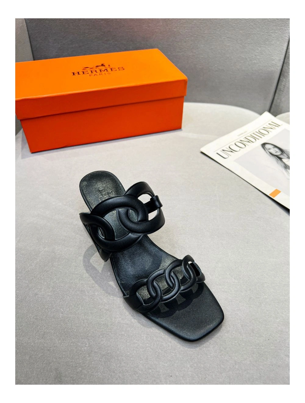 Hermes Figari 55mm Wedge Sandals In Black Nappa Leather