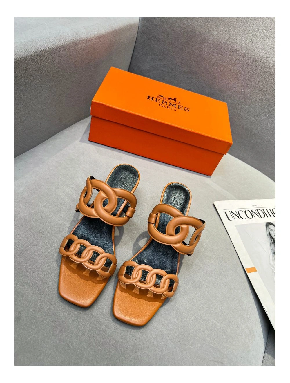 Hermes Figari 55mm Wedge Sandals In Brown Nappa Leather