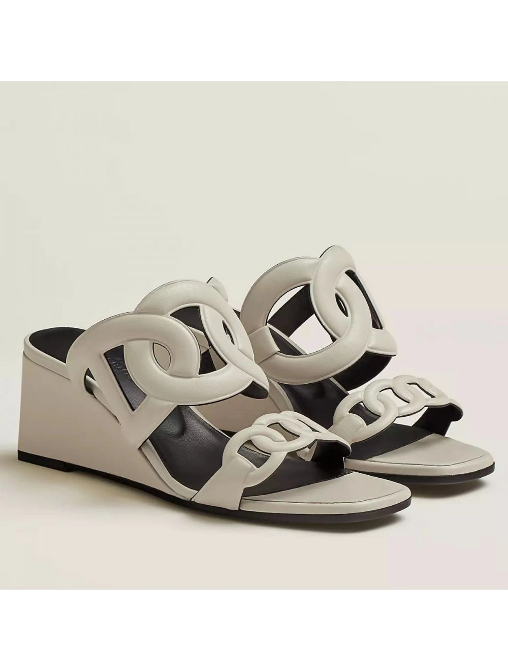 Hermes Figari 55mm Wedge Sandals In Ivory Nappa Leather