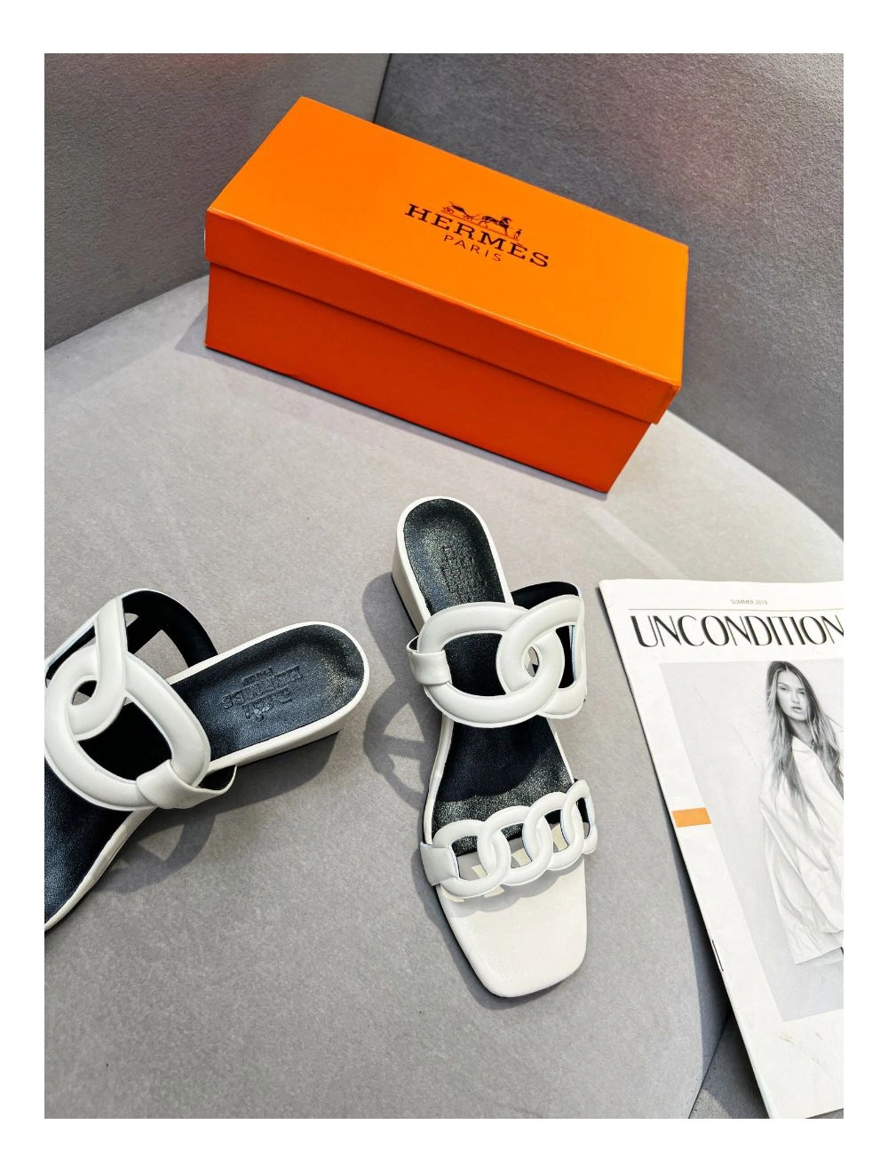 Hermes Figari 55mm Wedge Sandals In Ivory Nappa Leather