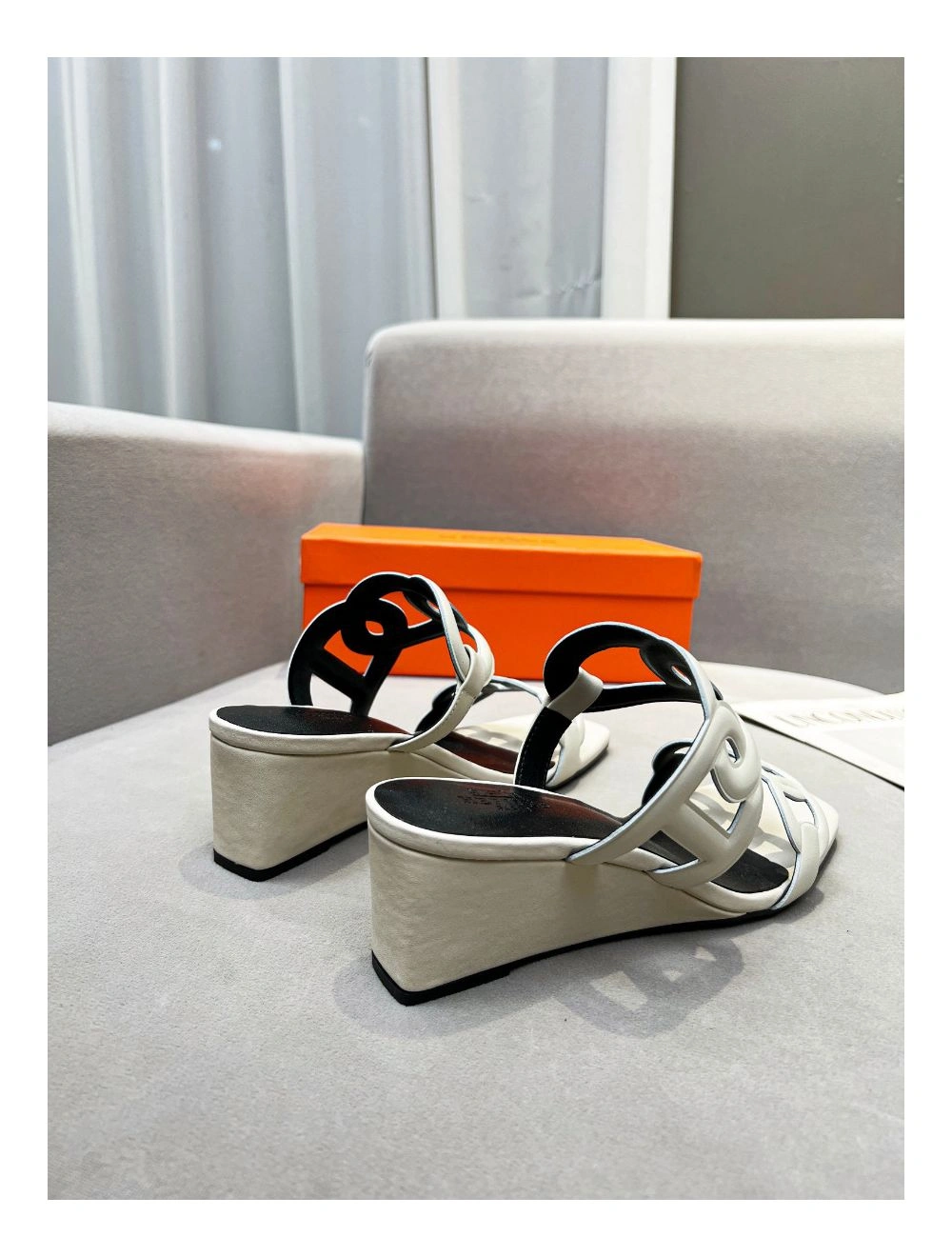 Hermes Figari 55mm Wedge Sandals In Ivory Nappa Leather