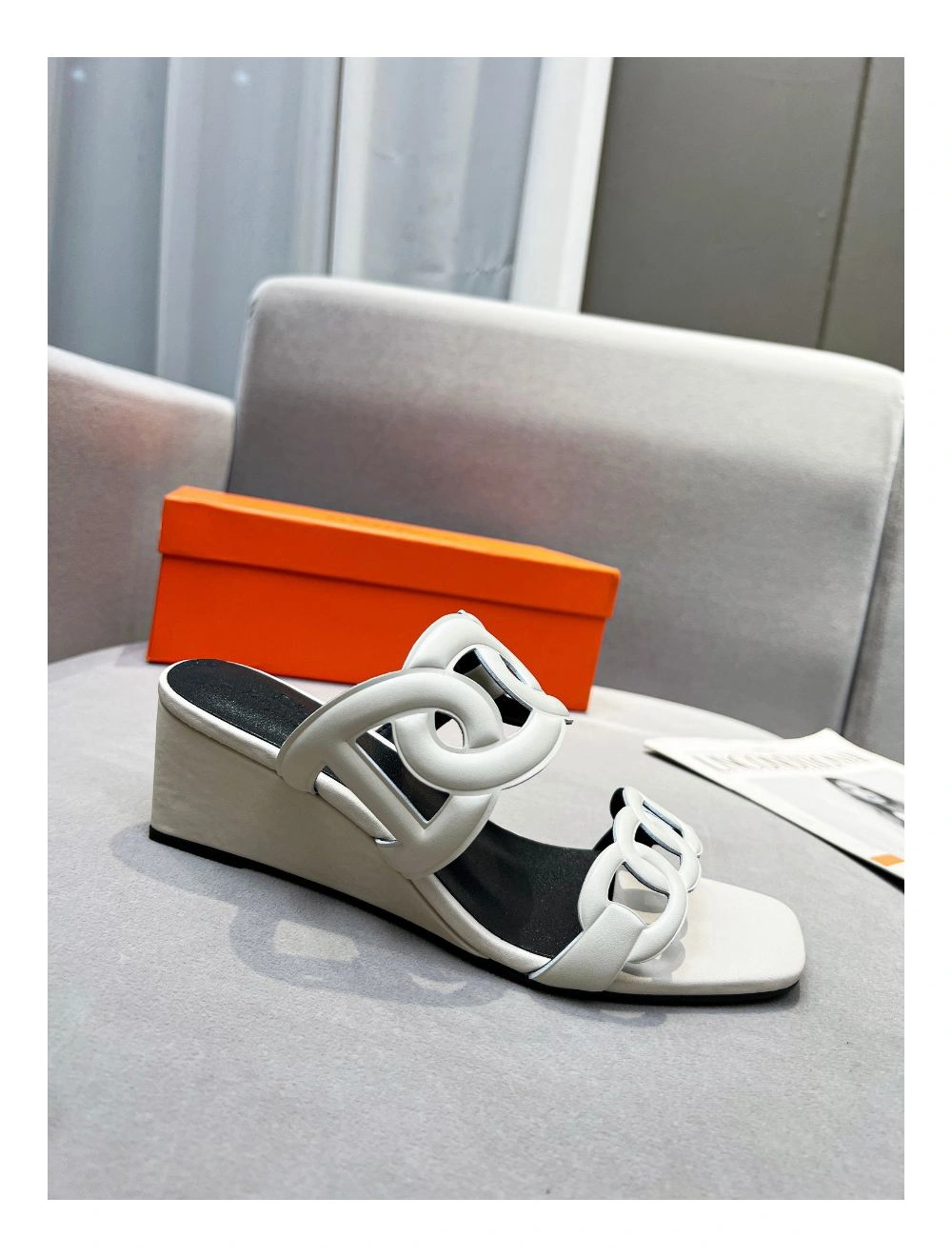 Hermes Figari 55mm Wedge Sandals In Ivory Nappa Leather