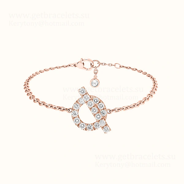Hermes Finesse Bracelet Rose Gold with Diamonds Newest Design Women Jewelry