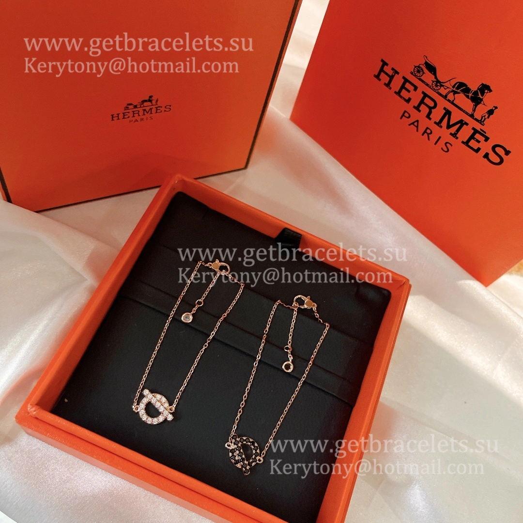 Hermes Finesse Bracelet in Rose Gold and Black Spinel Gemstones US Sale Women Jewelry