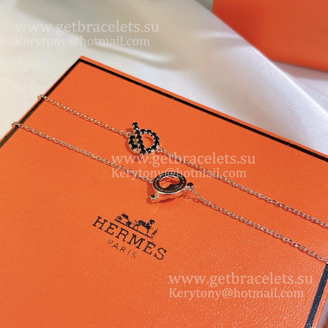 Hermes Finesse Bracelet in Rose Gold and Black Spinel Gemstones US Sale Women Jewelry