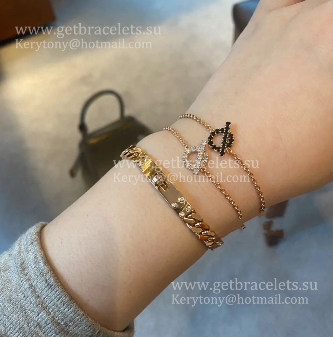 Hermes Finesse Bracelet in Rose Gold and Black Spinel Gemstones US Sale Women Jewelry