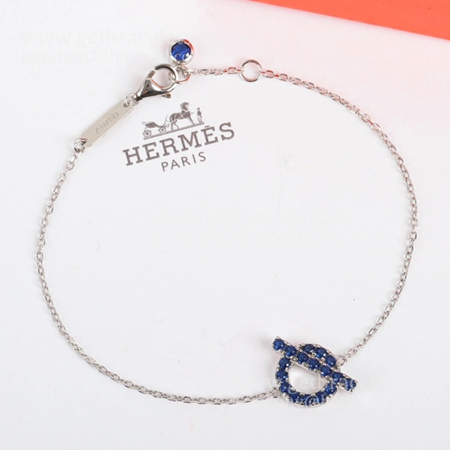 Hermes Finesse Bracelet with Blue Spinel Gemstones White Gold Price Online Replica