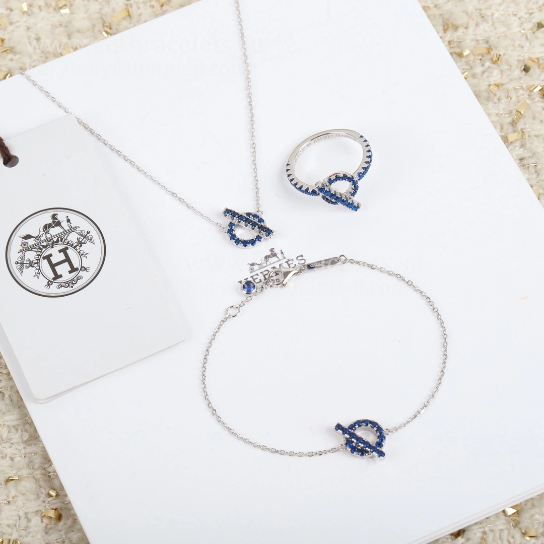 Hermes Finesse Bracelet with Blue Spinel Gemstones White Gold Price Online Replica