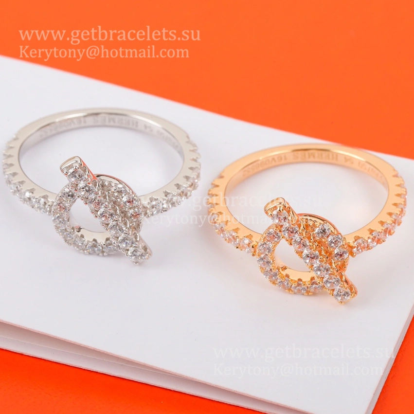 Hermes Finesse Ring with Diamonds Rose Gold White Gold Fashion Women Jewelry