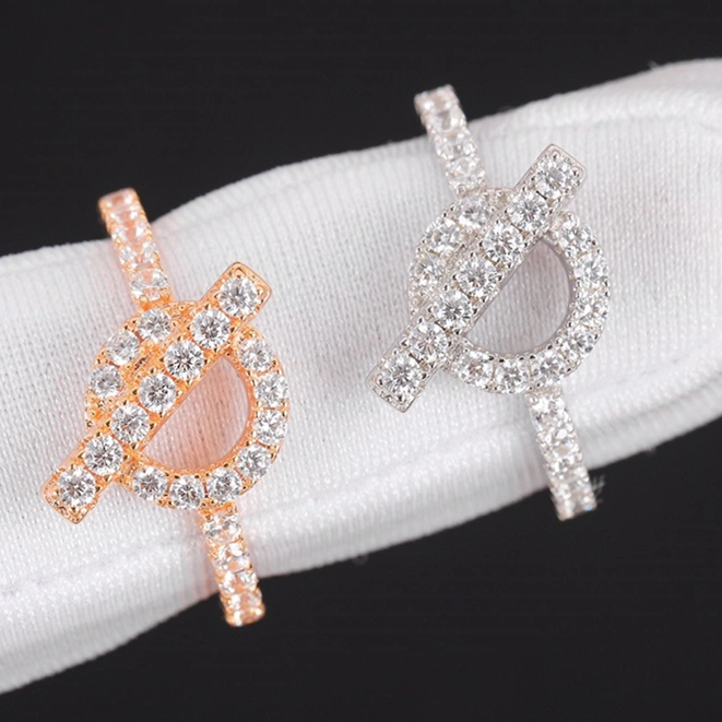 Hermes Finesse Ring with Diamonds Rose Gold White Gold Fashion Women Jewelry